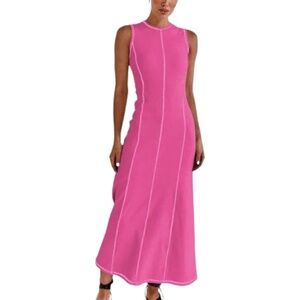 Women’s Casual Crew Neck Sleeveless Knit Striped Bodycon Maxi Dress